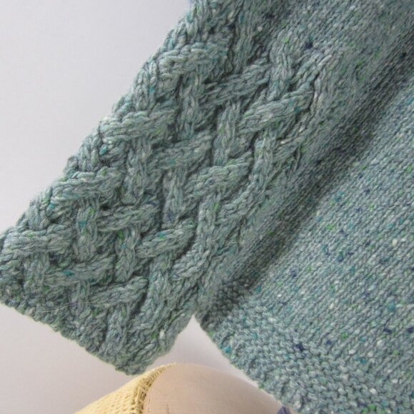 Irelands Eye Womens L Teal Blue Green Wool Cashmere V Neck Cable Knit Sweater - Picture 4 of 10